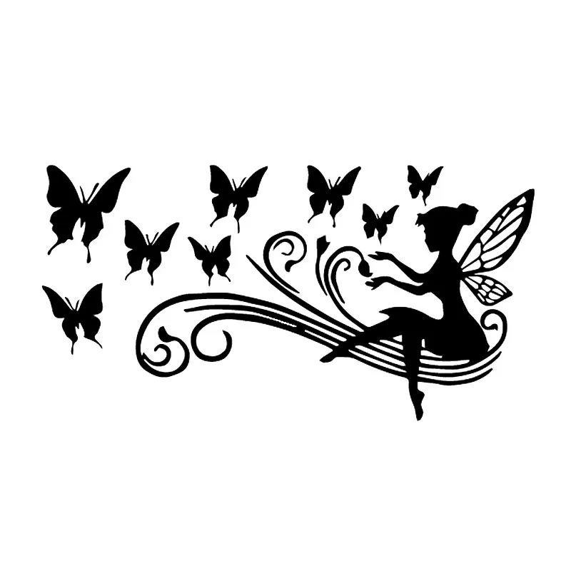 Beautiful Fairy Butterfly Vinyl Decal Personalized Car Sticker Black/Silver,17cm*8cm