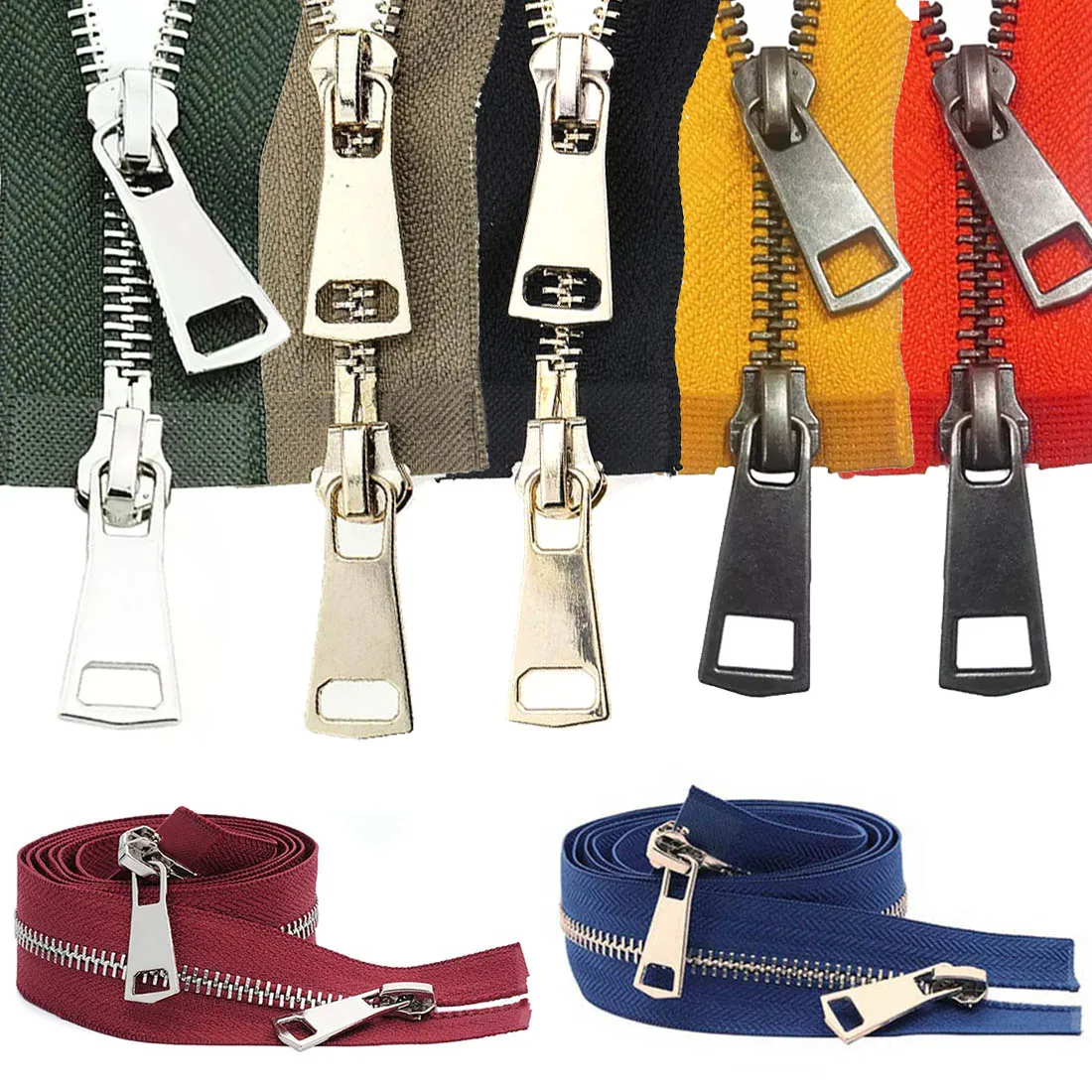 

20/30/40/50/60/70/80cm 5# Colorful High Quality Open-end Double Sliders Metal Zipper DIY Handcraft For Cloth Pocket Garment Bags