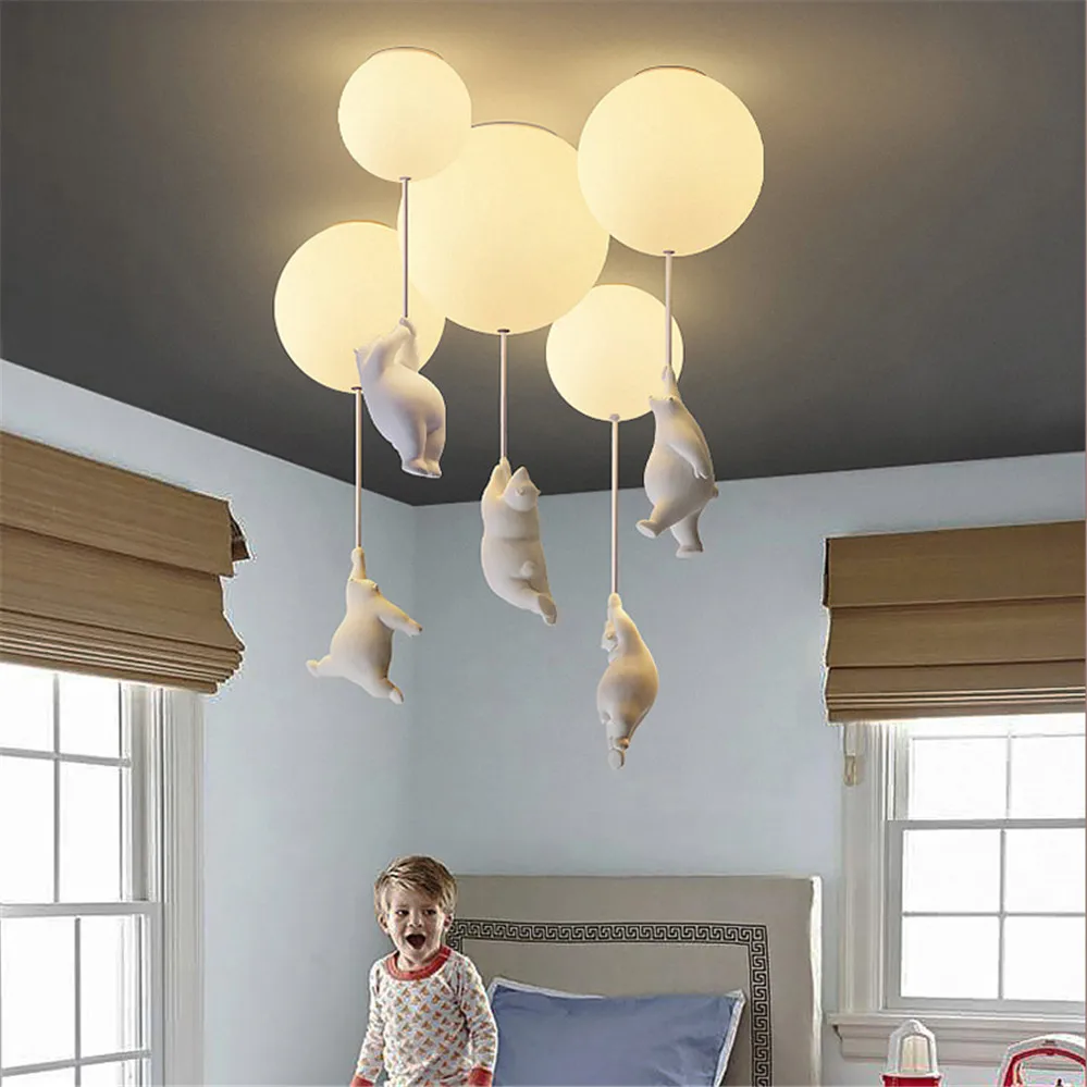 Nordic Hanging Polar Bear Led Ceiling Light Children Bedroom Nursery Creative Lighting Fixture PVC Balloon Kids Room Deco Lamp image 4