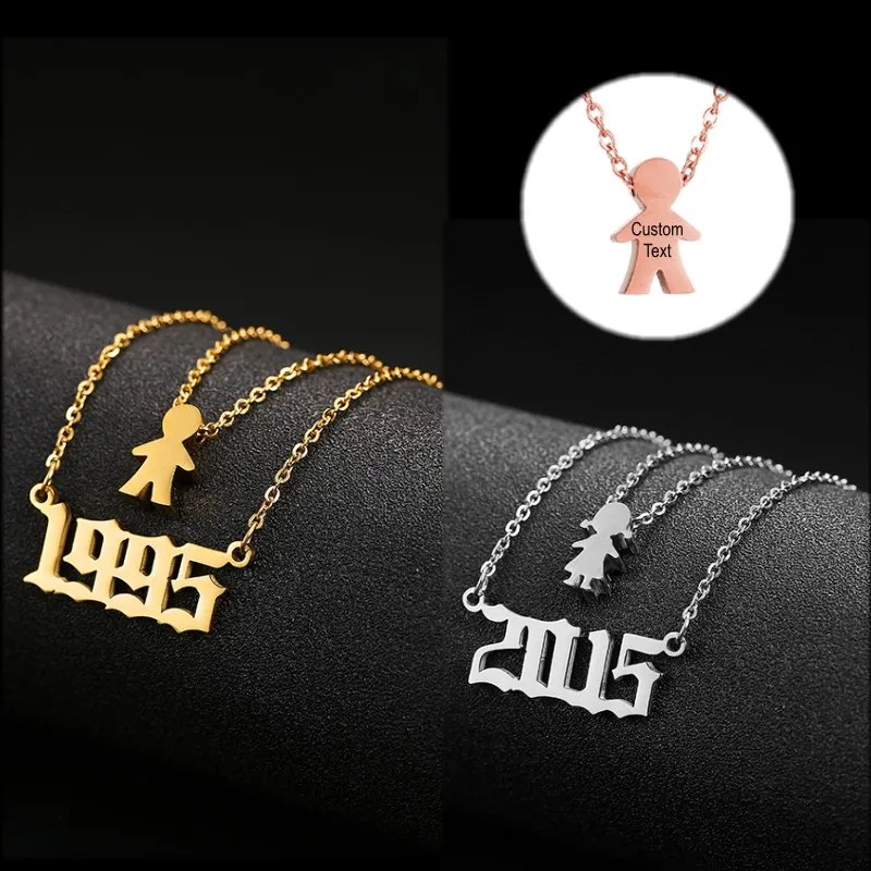 

Personalized Custom Necklace Stainless Steel Year Number Boy & Girl Pendant 1990 1991 1992 1993 1994 1995 1996 1997 1998 1999