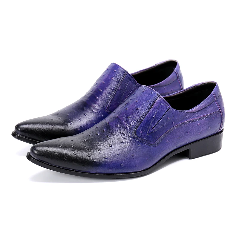 

Spring Summer Blue Mens Shoes Genuine Leather Low Heels Slip On Causal Dress Loafers Office Wedding Vestidos Chaussure Homme