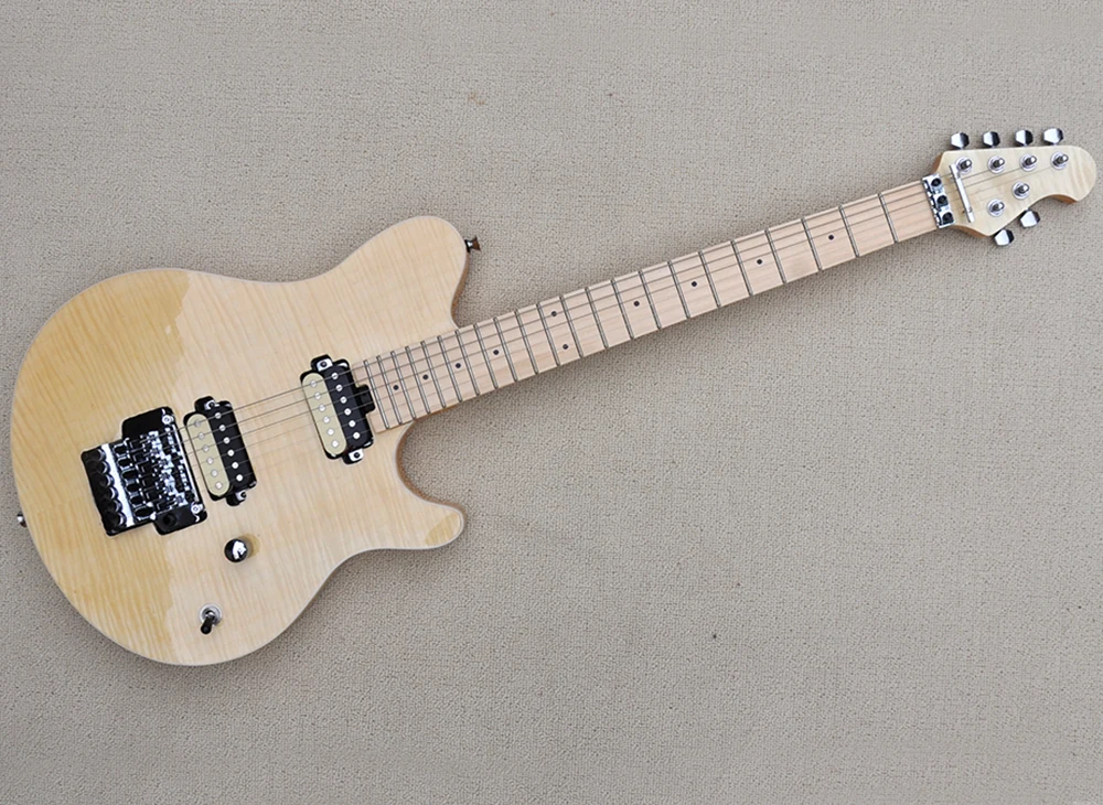 Natural Wood Color Electric Guitar with Tremolo,Flame Maple Veneer,Maple Fretboard