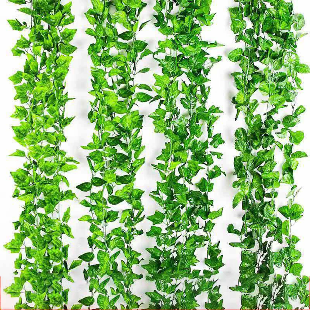 230cm/210cm 12PCS Artificial Plant Ivy Green Faux Hanging Vines Leaf Plants Vine Leaves Fake Rattan DIY Wall Decor Ceiling Decor