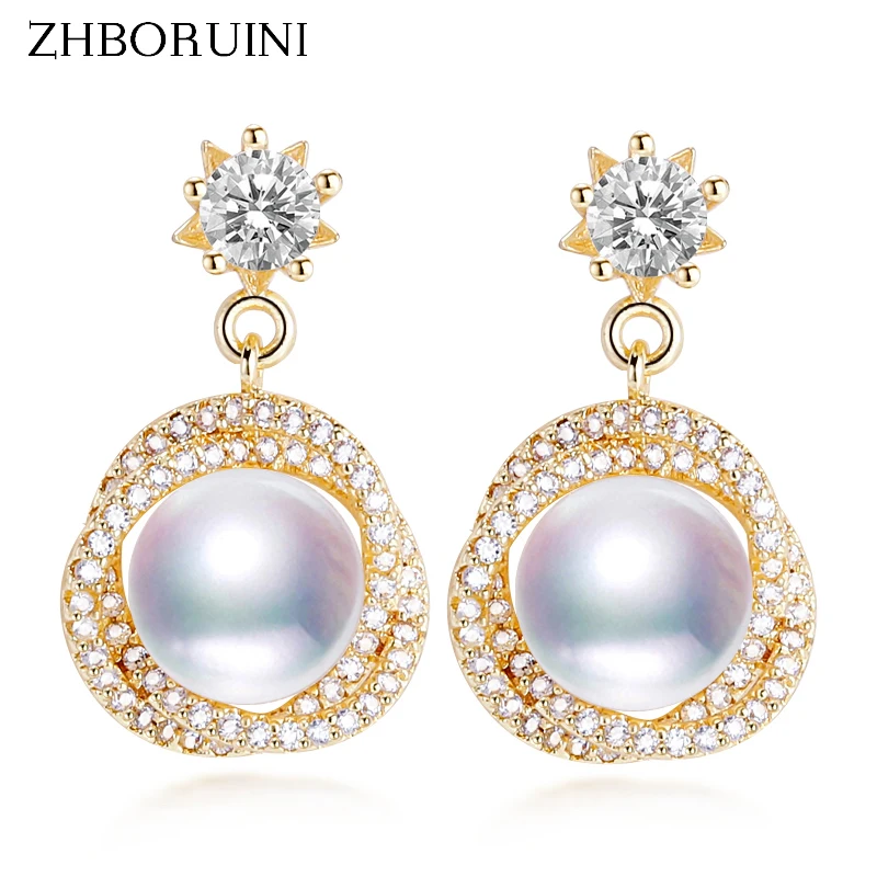 

ZHBORUINI Fine Pearl Earrings 14k Gold Plating Hoop Earrings For Women Elegant Real Natural Freshwater Pearl Jewelry Accessories