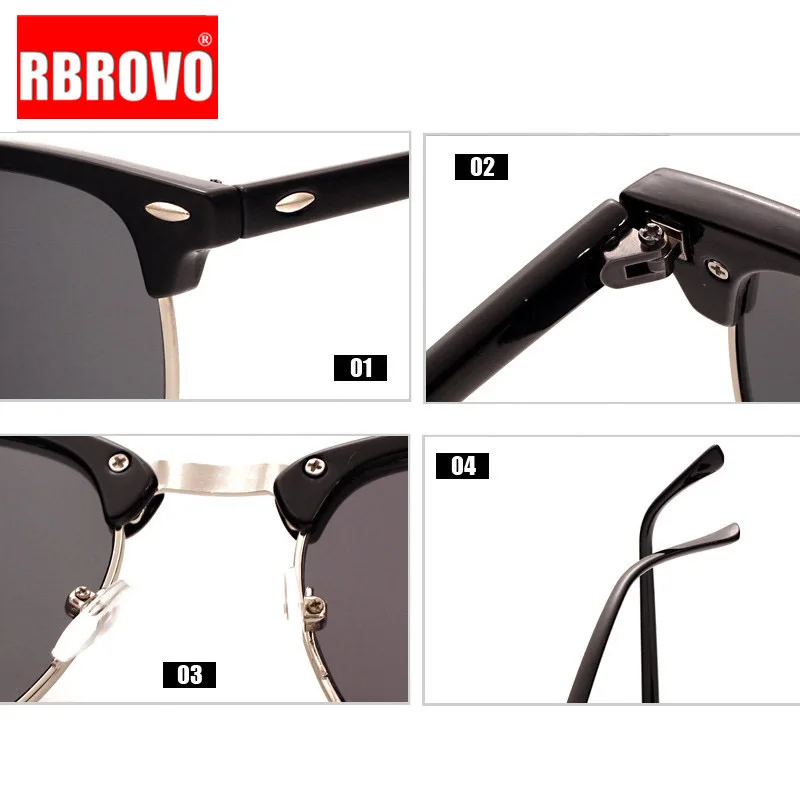 RBROVO Occhiali da sole vintage semi-senza montatura firmati da donna/uomo polarizzati UV400 classici Oculos De Sol Gafas occhiali da sole retrò