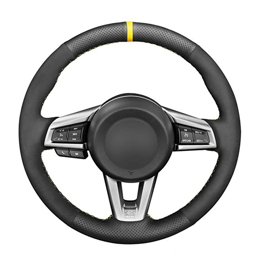 

Чехол на руль из черной кожи и замши ручной работы для Mazda MX-5 2015-2020