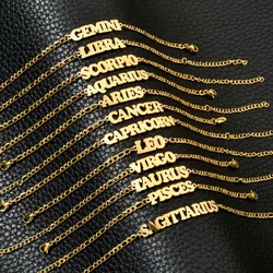 12 Zodiac Constellations Charm Bracelet for Women Men Gold Color Figaro Chain Bracelet Leo Letter Jewelry Birthday Gift