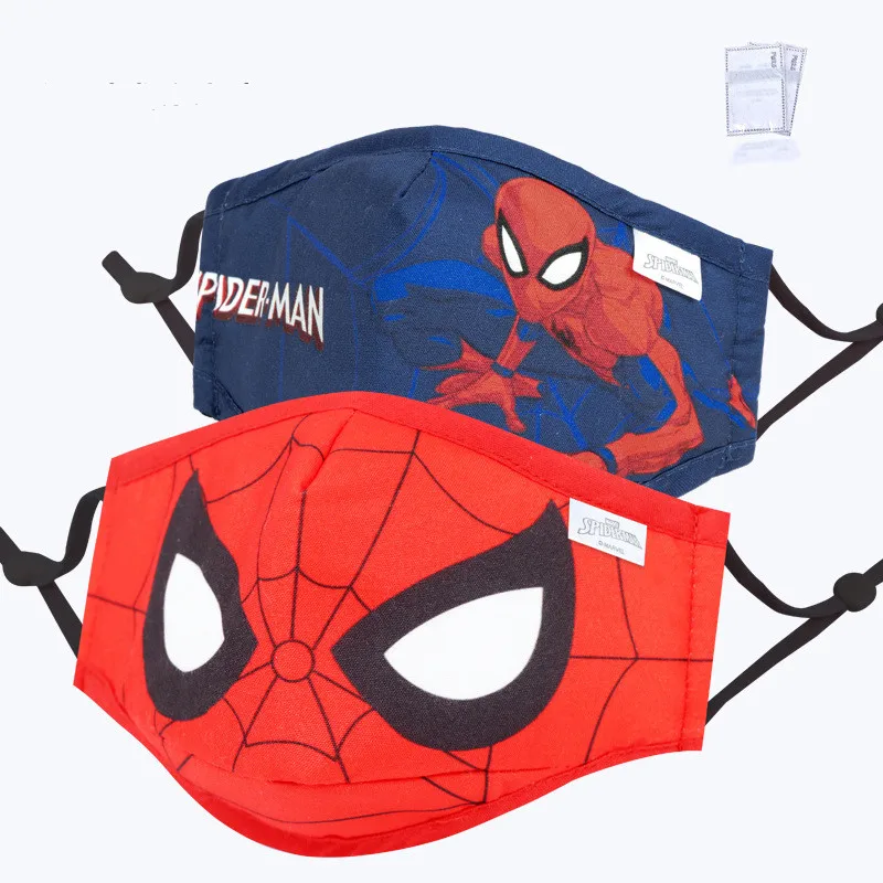 2pcs Disney Reusable Face Mask With Filters Adult Kids Marvel Spiderman Dust Proof Washable Mouth Protection Masks Unisex