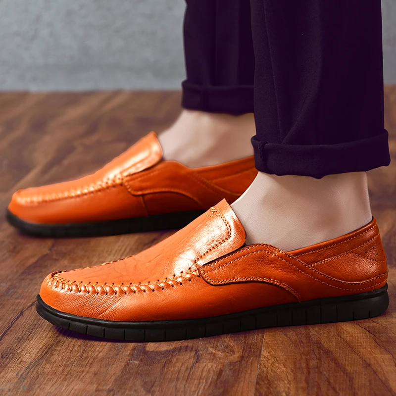 Genuine Leather Men Shoes Luxury Brand Casual Slip on Formal Loafers Men Moccasins Pop Italian Black Brown Male Driving Shoes