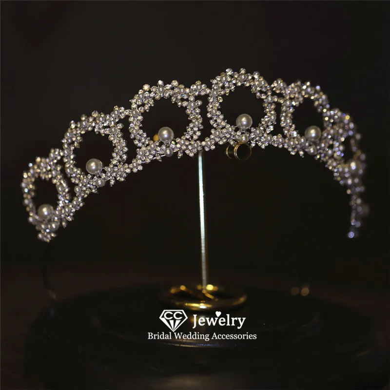 CC Tiara Crown Women Wedding Hair Accessories Bridal Hairwear Engagement Jewelry Headdress Flower Shape Crowns Party HS55