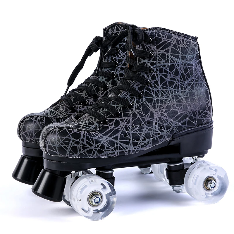 Black Printing Artificial Lether Roller Skates Quad Skate 4-Wheels PU Double Row Skating Shoes patines de 4 ruedas Patines