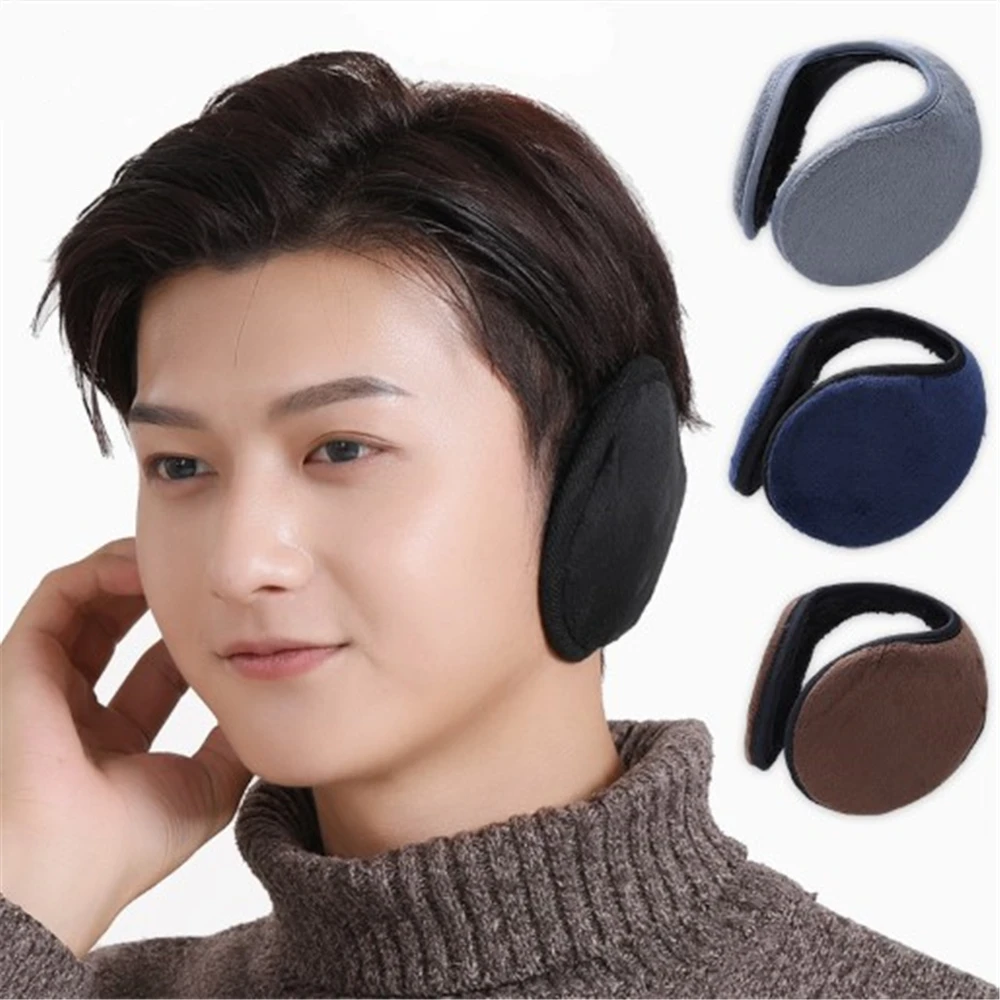 Winter Men's Earmuffs Ear Warmth Cold Antifreeze Soild Color Fleece Earwarmer Protectors Thickened Behind the Head Band Headware