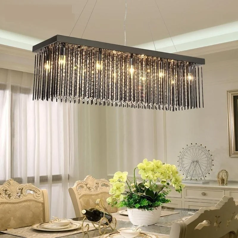 

Black glass Restaurant Chandelier Crystal Lamp Rectangular Dining room hanging Lamp Led Chandelier Modern lighting lustre Lamp