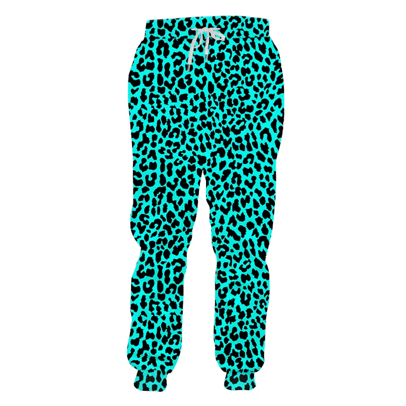 Blue Leopard Pattern Jogger Pants Men's Street Style Sports Pants Oversized Polyester Comfortable Trousers CK02