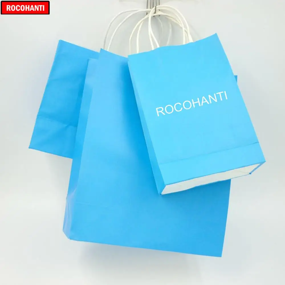 100x Custom logo printing  skyblue color kraft paper shopping bag for clothing gift packaging bags