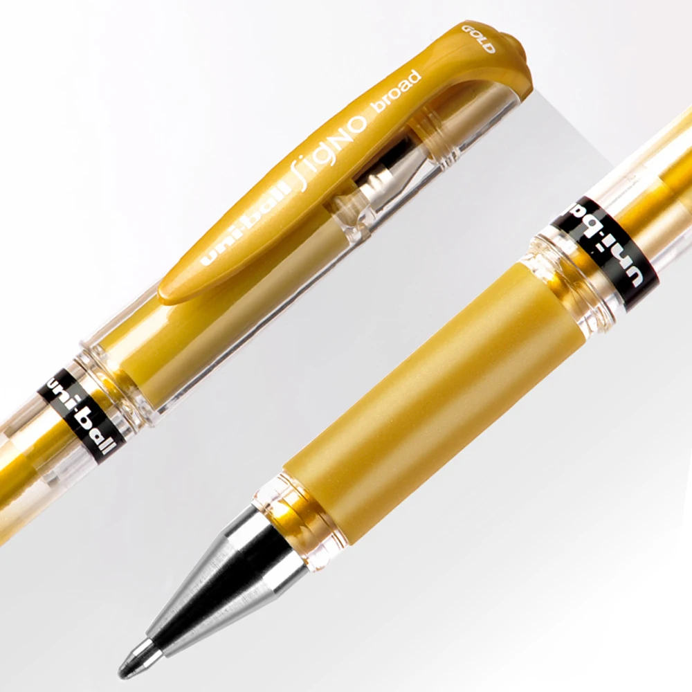 Uni High-gloss White Pen UM-153 Gold and Silver Check-in Pen 1.0mm Bullet Point Gel Pen for Students Double-point Pen Tip