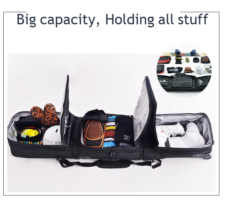 183cm(Max. Length) SnowBoard Bag With Small Wheels / thick material big capacity holing 2 pairs of Skis or 1 Snowboard a5336