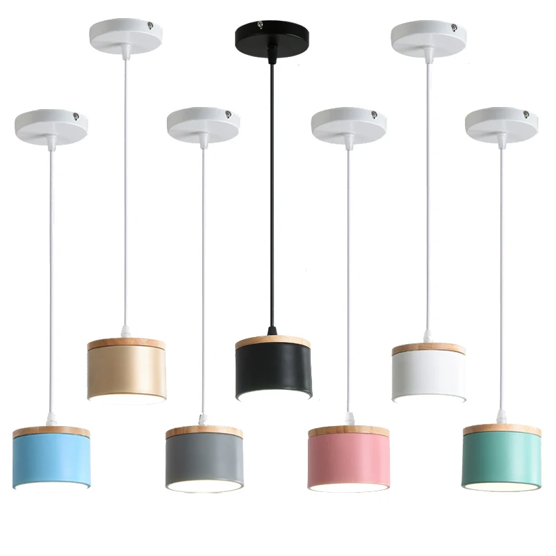 Modern Wooden Art Macron Multi Color Restaurant Small Pendant Light Bedroom Bedhead Long Line Small Pendant Light Warm Lighting