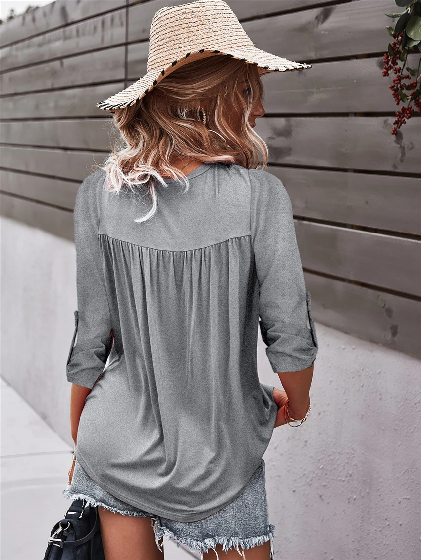 Lace Office Shirts For Female Summer Blue Shirts Women Fashion Lace Long Sleeve Square Collar Blouse Casual Ladies Tops