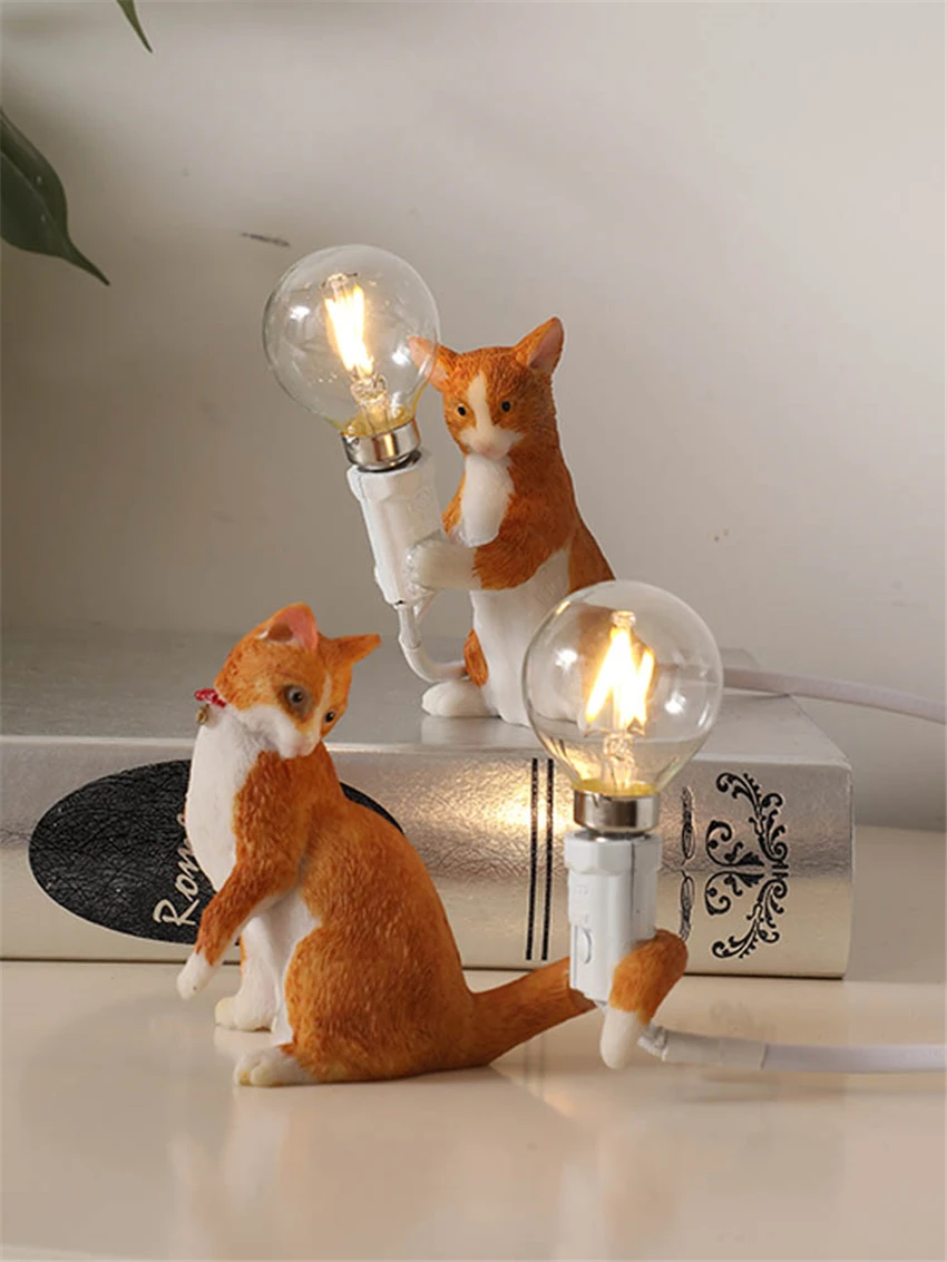 Nordic Cute Cat Resin Table Lamps Bedroom Living Room Cabinet Table Lights Children's Room Birthday Gift Christmas Deco Fixtures