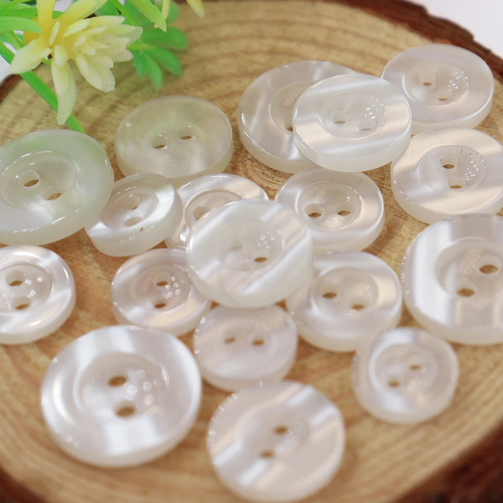 10mm - 15mm 2 Holes Broad Brim Pearlescent White Resin Shirt Buttons for Sewing Basic Shirt Sweater Pajama Button Supplies
