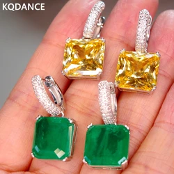 KQDANCE-Brincos Esmeralda para Mulheres, Prata Esterlina 925, Quadrados, Preto, Rosa, Amarelo, Vermelho, Azul, Pedra Verde, Diamante de Laboratório, Rubi, 12mm