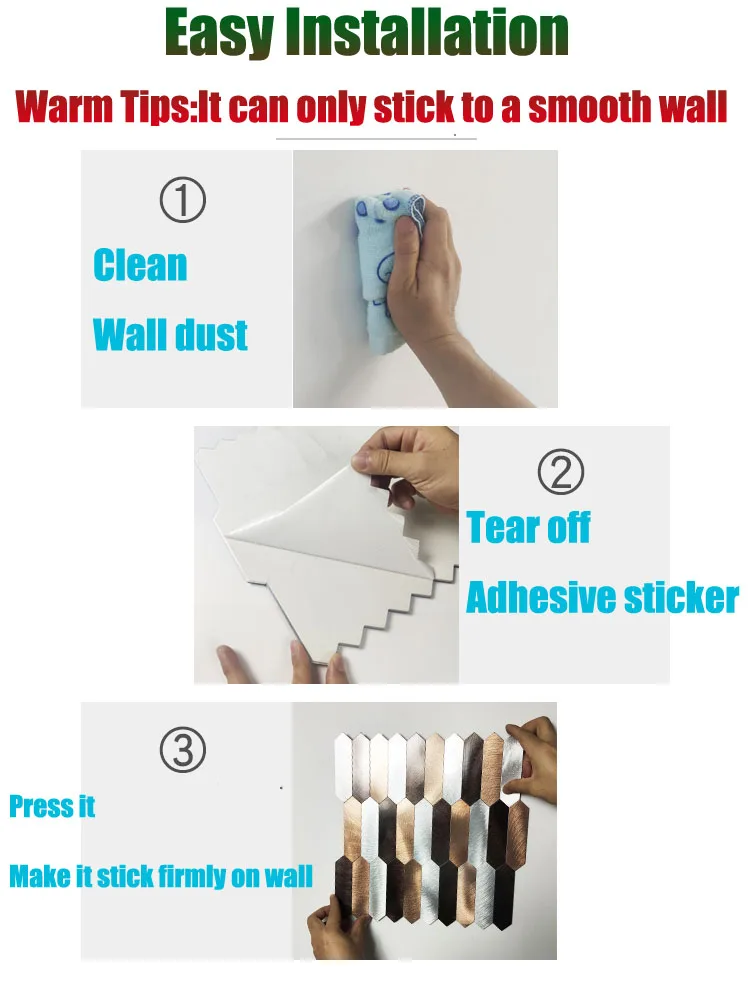 Self-Adhesive Hexagon Metal Mosaic Tile ( 11Pcs/Box ) Aluminum Plastic Wall Stickers Background Wall Porch Bathroom Kitchen