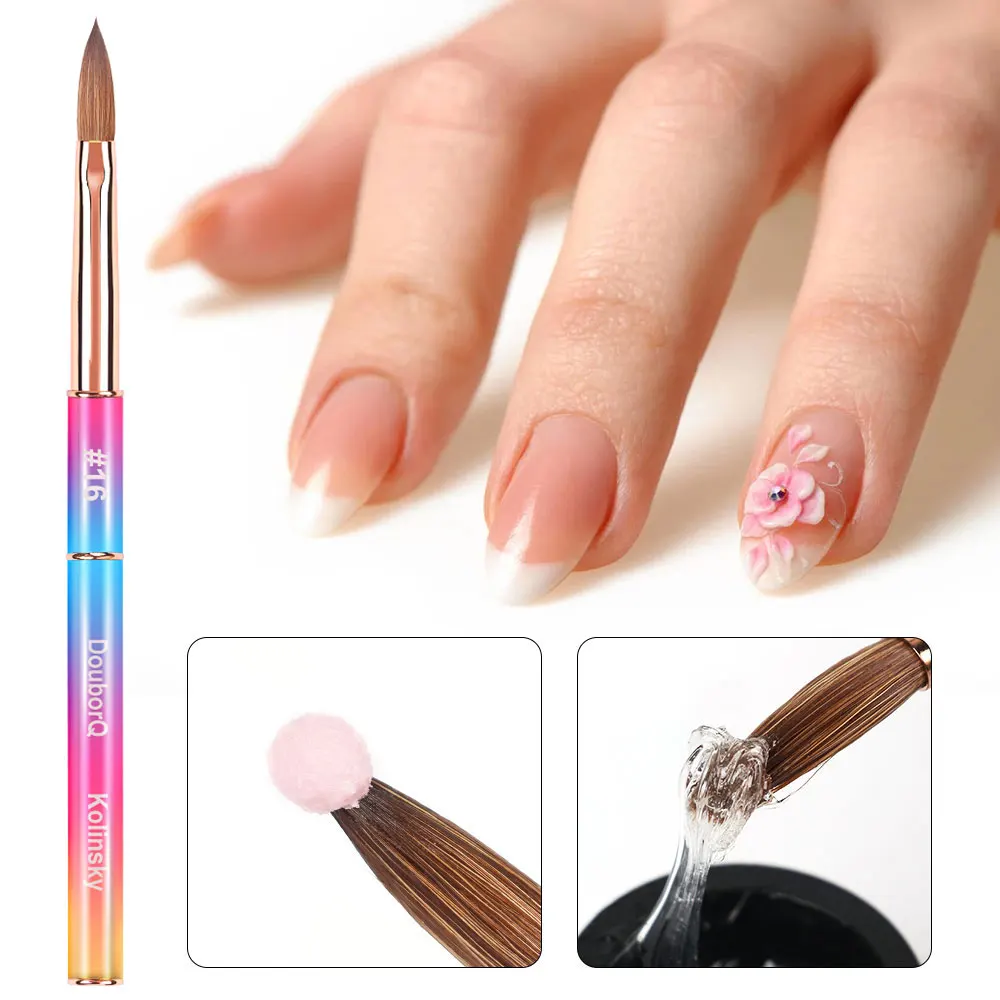 Good Quality Kolinsky Acrylic Sable Nail Brushes Metal Handle Manicure Nail Art Brush for Nail Extension UV Gel Builder Tools