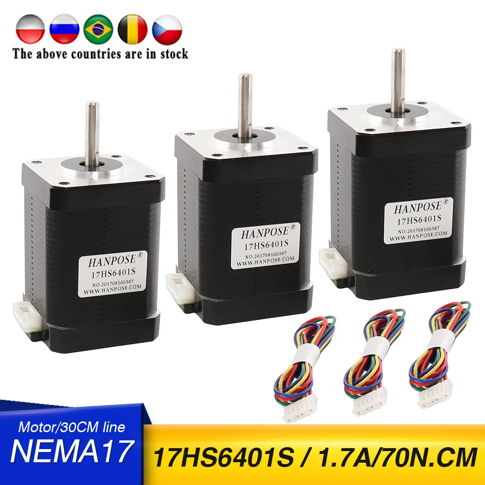 

3pcs 2-phase hybrid 42 stepper motor 1.8 degree 60mm 1.7A 70N.CM 4-wire 17HS6401S for 3D printer cnc motor Sstepper nema17