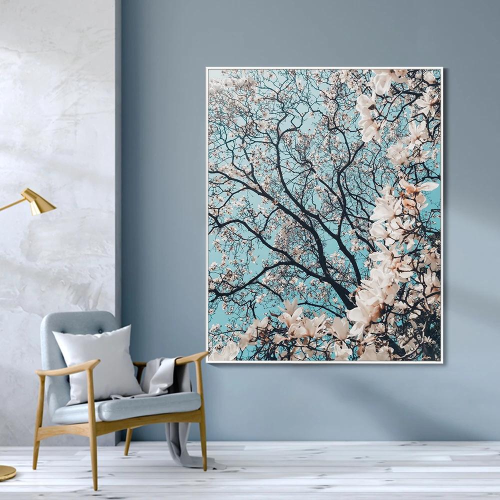 Abstract Trees With White Flower Painting On Canvas Lanscape Prints And Posters Wall Art For Living Room Home Decoration