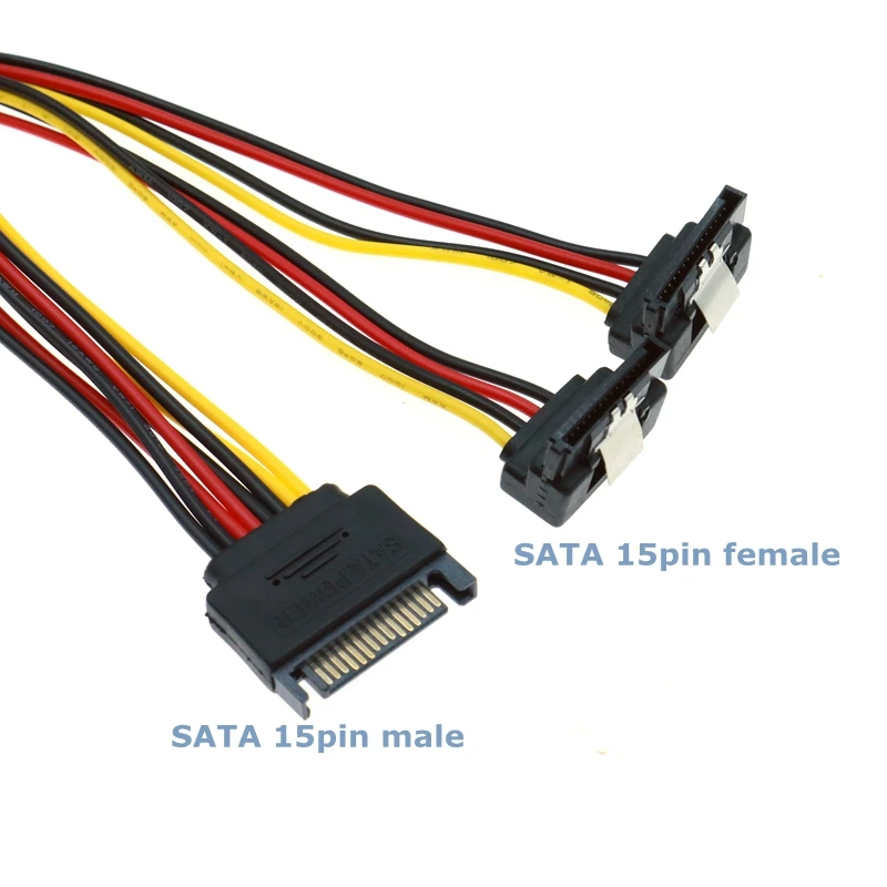 0.2M 90 Degree SATA 15-pin Male to 2 x 15P Female Y-Distributor Adapter With Buckle Computer Case Power Cord High Quality