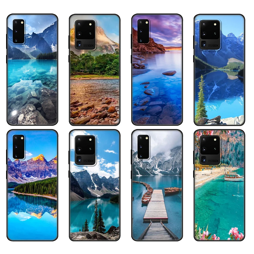 Black tpu Case For Samsung galaxy S20 /S20 PLUS/S20 ultra/S20+ /S20FE back cover Mountains Lakes Scenery