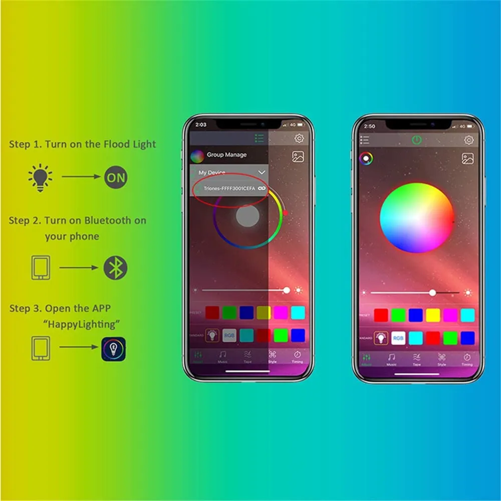 Luces de inundación LED inteligentes con Bluetooth, foco que cambia de Color para exteriores, luz de escenario de pared regulable para fiesta y jardín, 20W