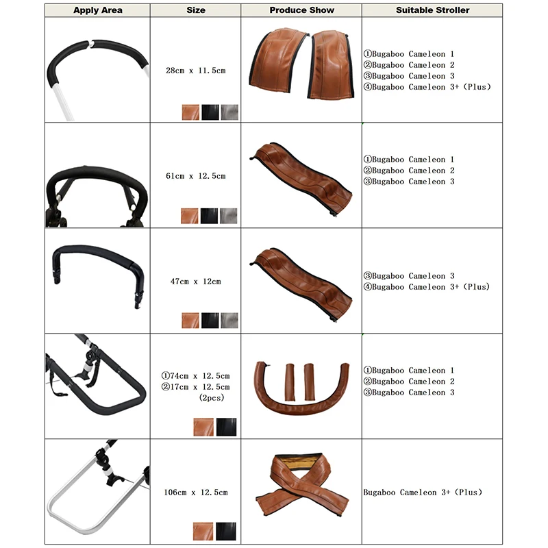 Wózki osłona klamki dla Bugaboo Cameleon 1 2 3 / 3 Plus wózek Pu skórzany pokrowiec pokrywa podłokietnik zderzak obejmuje akcesoria do wózka
