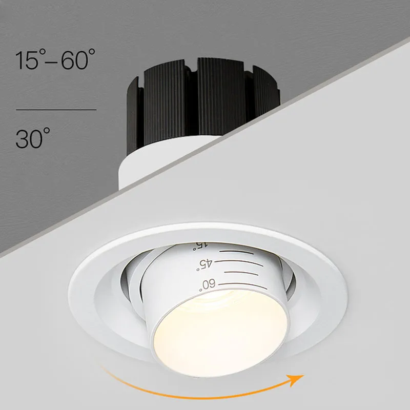 

Beam Angle Adjustable 15/45/60 Degrees COB Recessed Downlight 7W 12W 15W 20W LED Ceiling Spot Light for Picture Background