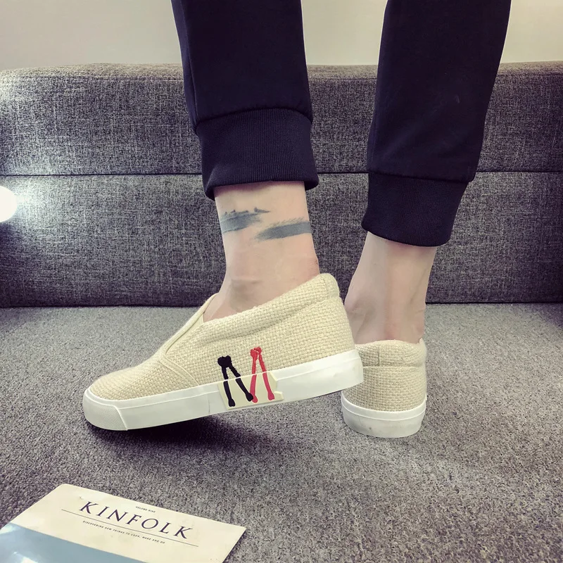 Shengxuanny New spring autumn breathable burlap flat canvas shoes men's shoes trend transparent bottom  low to help shoes