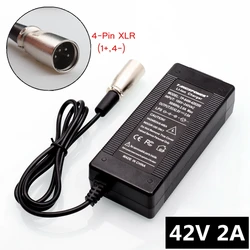 Cargador de batería de litio de 42V y 2A para paquete de batería de iones de litio de 36V, cargador de 84W con conector XLR de 4 pines, ánodo y cátodo 1+,4-