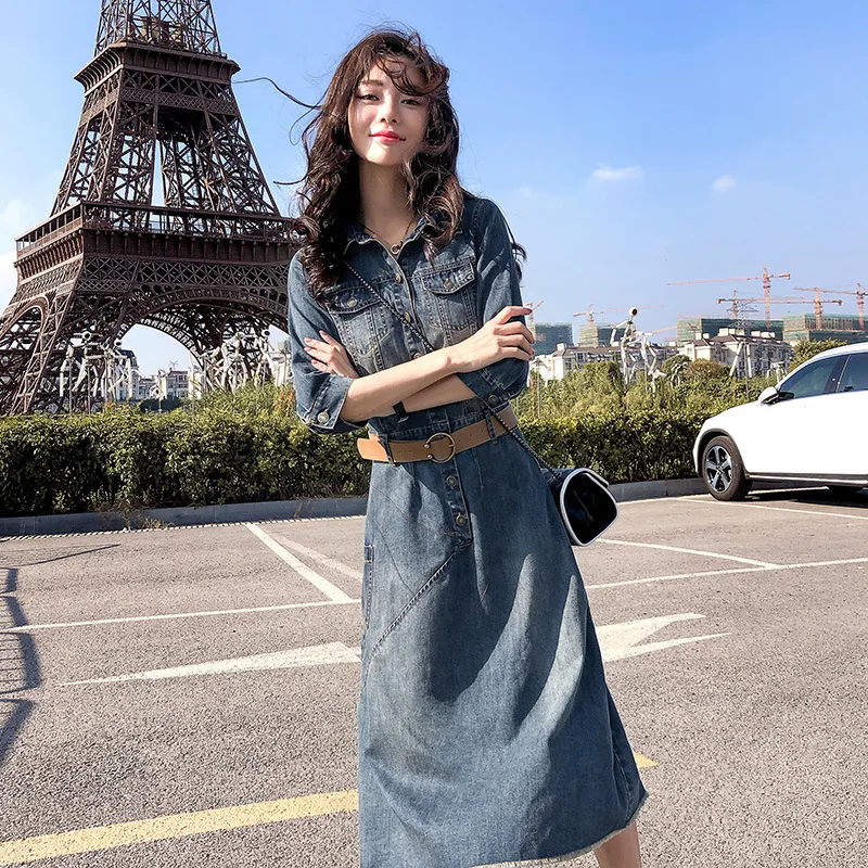 

Autumn Elegant Vintage Spring Denim Dress Women Clothes Party Ladies Dresses Jeans Vestido Midi QTBY1076A KJ2201