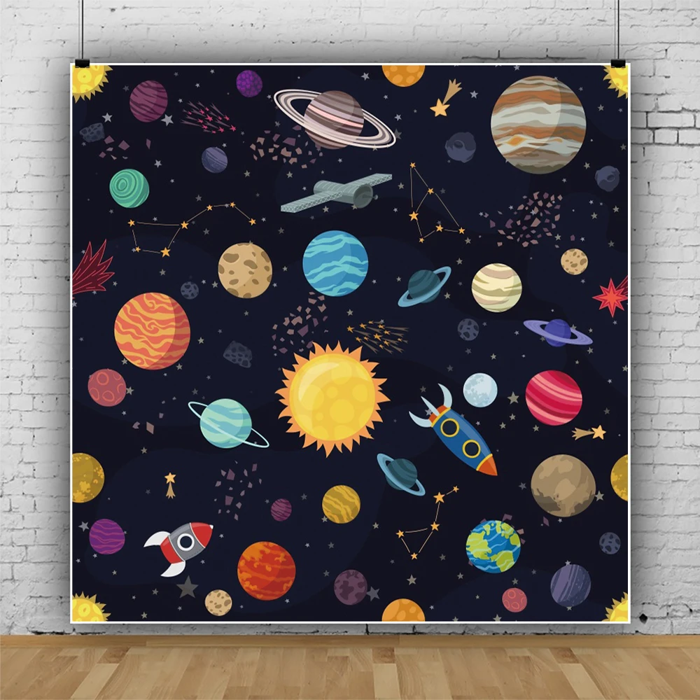 Boy's Birthday Spaceship Planet Universe Theme Photographic Background Baby Shower Portrait Customize Photocall Backdrop Poster