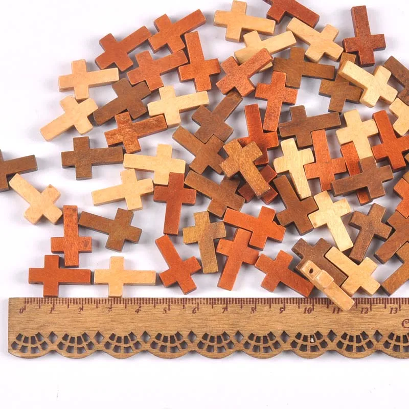 DIY Wooden Cross Beads Hanging Ornaments Pendant Kids Gifts Jewelry Ornaments Decorations 50pcs mt2575