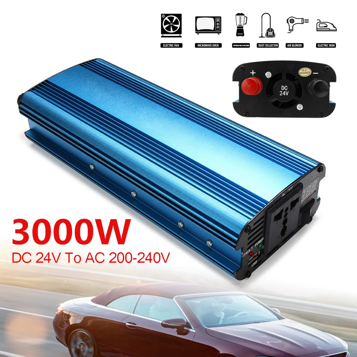 3000W Auto Solar Power Inverter DC 12/ 24V zu AC 220V Sinus Welle USB