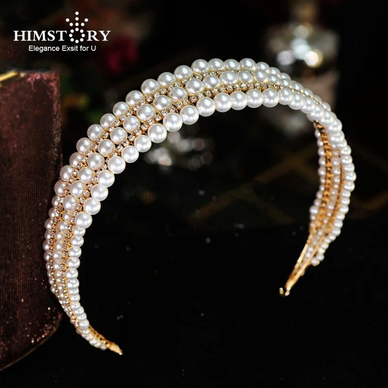 

HIMSTORY Princess Wedding Bridal Bridesmaid Tiara Crown Headband Girls Multi-layer Pearl Rhinestone Jewelry hair Accessories