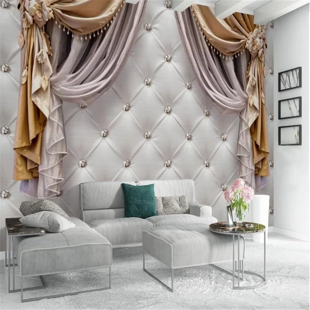 Milofi large wallpaper mural 3d three-dimensional European-style curtain soft package TV background wall