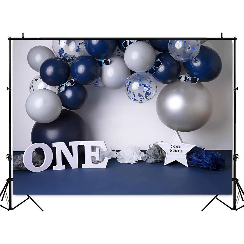 Thoáng Mát Dude Bánh Đập Tan 1st Sinh Nhật Bé Trai Chụp Hình Phông Nền Đậm Bong Bóng Đầu Tiên Sơ Sinh Trẻ Em Chân Dung Photocall Nền Đạo Cụ