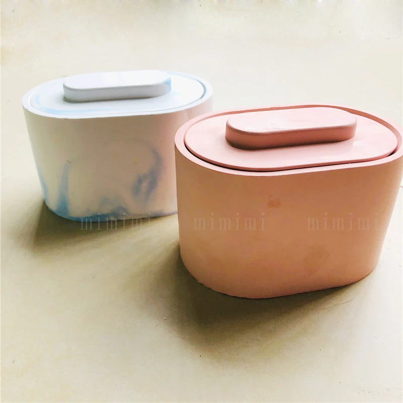 

Овальная банка для свечей с крышкой, силиконовая форма для бетона Jesmonite, маленькая цементная форма для цветов, овальной формы, украшение для дома