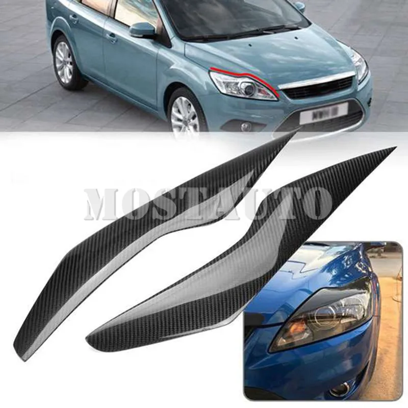 

For Ford Focus MK3 Real Carbon Fiber Exterior Headlight Cover Eyelid Eyebrow Trim 2011-2013 2pcs Car Accessories