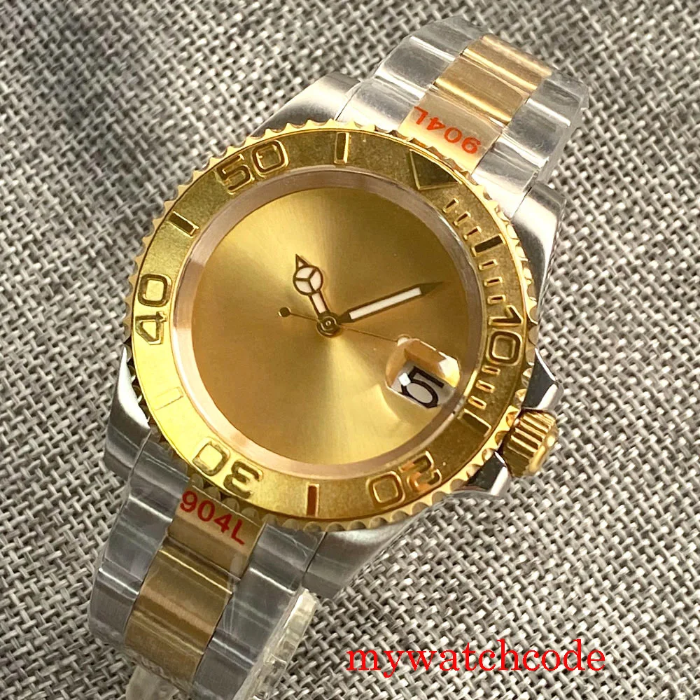 40mm Two Tone NH35A Luxury Dress Sterile Automatic Men's Watch Yellow Gold Dial Sapphire Crystal Steel Strap Auto Date