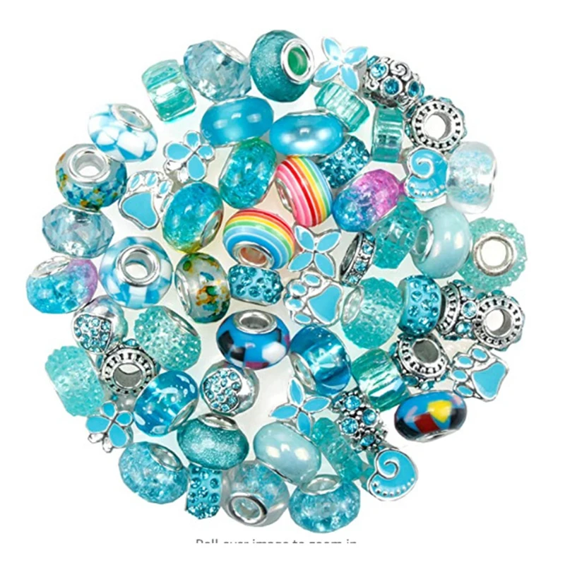 60Pcs Assorted Color Rainbow Colored Big Hole Glass Spacer Clip Charm Beads Fit Pandora Bracelet Women DIY Crafts Jewelry Making