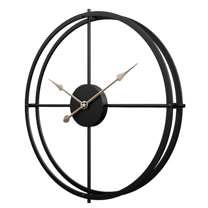 24inches 60cm Retro Simple Iron Art Silent Large Wall Clock For Home Decor High Quality 2020 New Arrival - Black + Golden