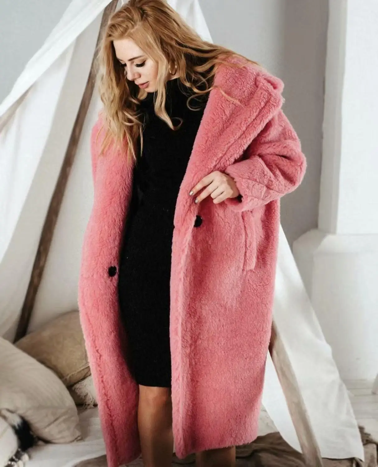 Red Women Oversize Teddy Coats 2020 Winter Fashion Ladies Warm Lambswool Jackets Female Loose Long Coat Girls Thick Outerwear